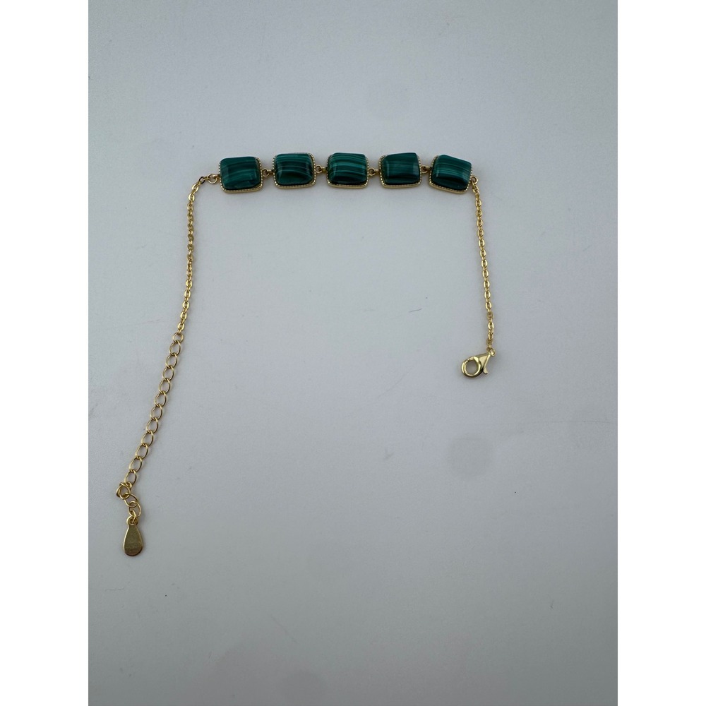 Green Malachite Style Bracelet Gold Tone Chain Rectangle Stones Adjustable